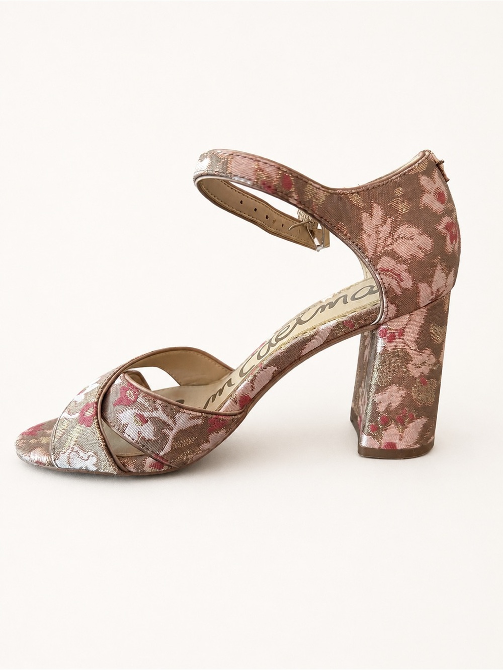 Sam Edelman Orlane Rose Gold Floral Brocade Block Heel Sandals - Picture 2 of 6